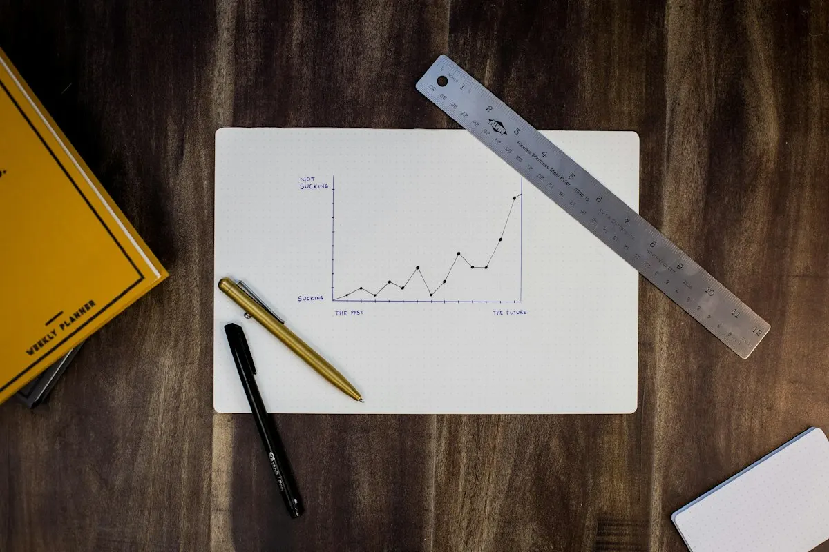 Upward growth chart sketched on paper